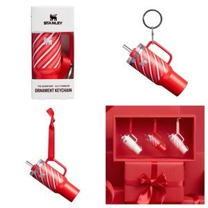 Stanley Mini Quencher H2.0 Tumbler Ornament Red Candy Cane Twist Keychain